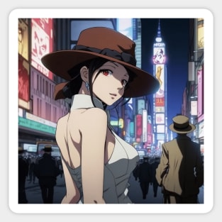 Elegant Enigma: Lady Mafia in White Dress and Fedora Sticker